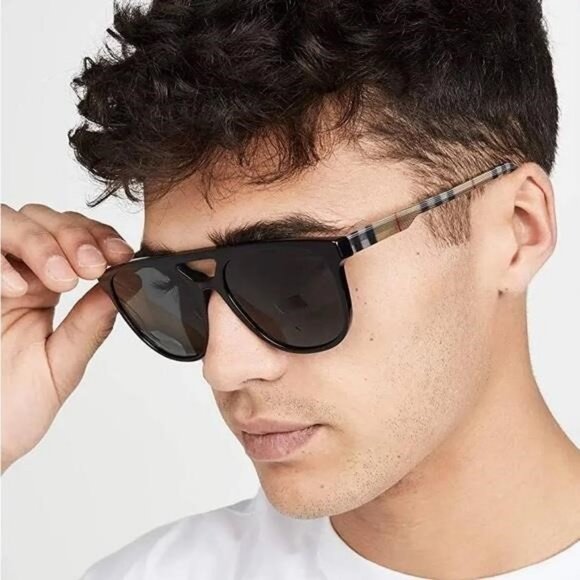 Authentic- New - Burberry Men's Black/Light Havana Square Sunglasses 56mm - Picture 1 of 9